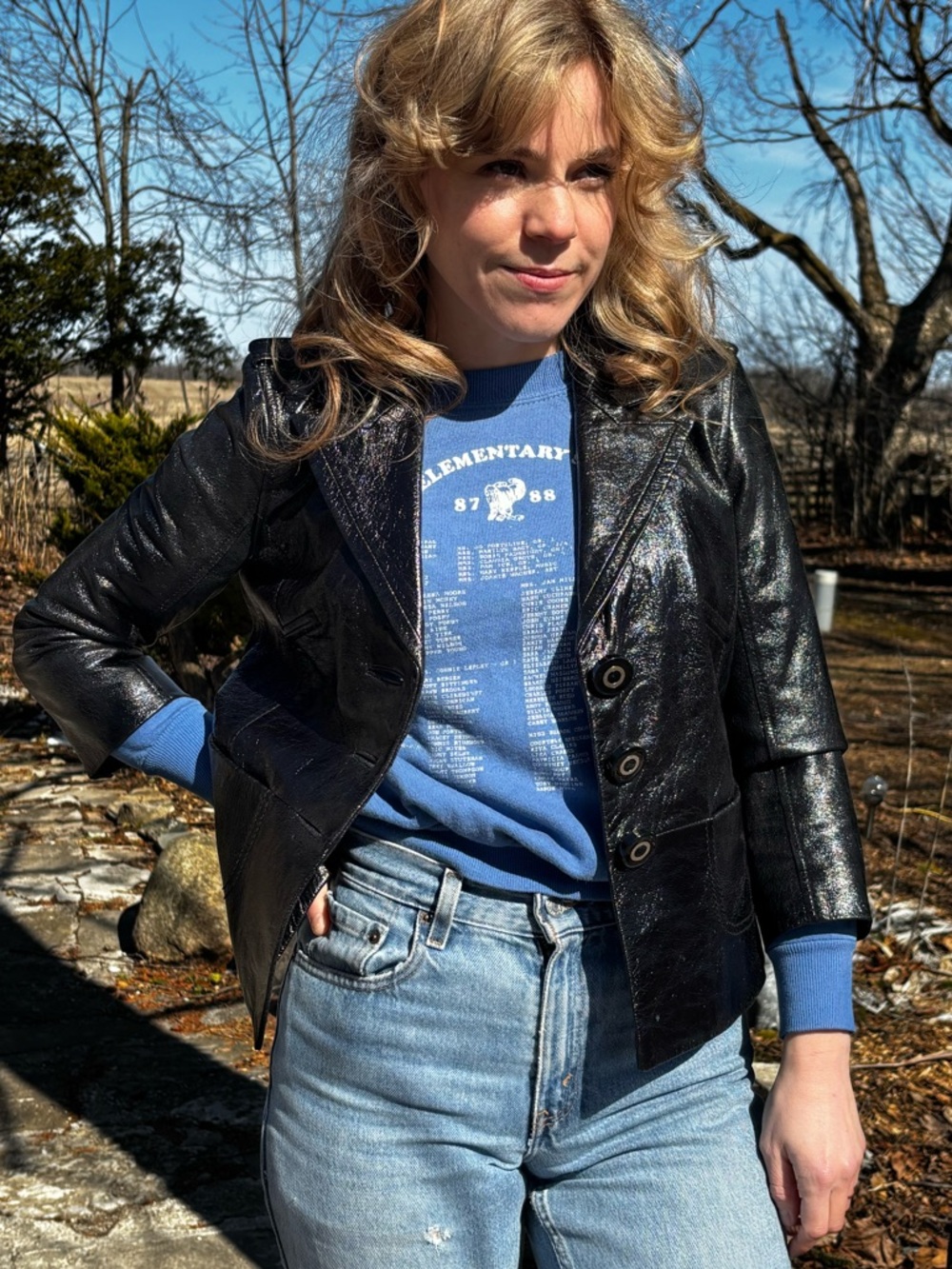 Tory Burch Shiny Black Leather Button-Front Jacket